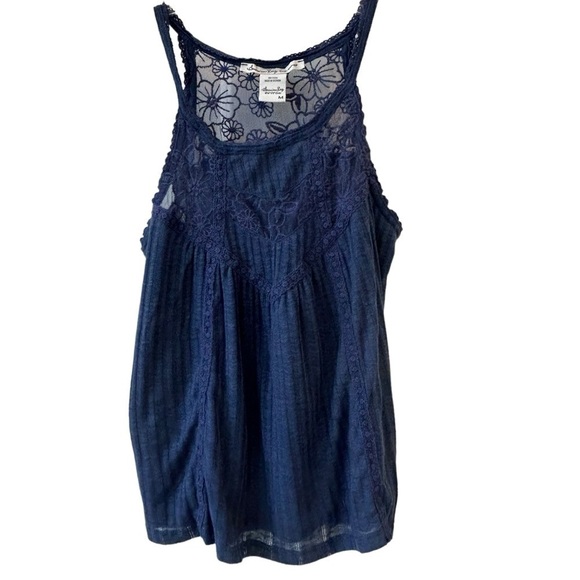 American Rag Tops - Blue Boho sheer lace Tank Top Medium 💙